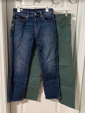 BUNDLE OF 2 Gap Straight Leg Soft Flex Jeans, Dark Wash & Green - Size 30 x 28